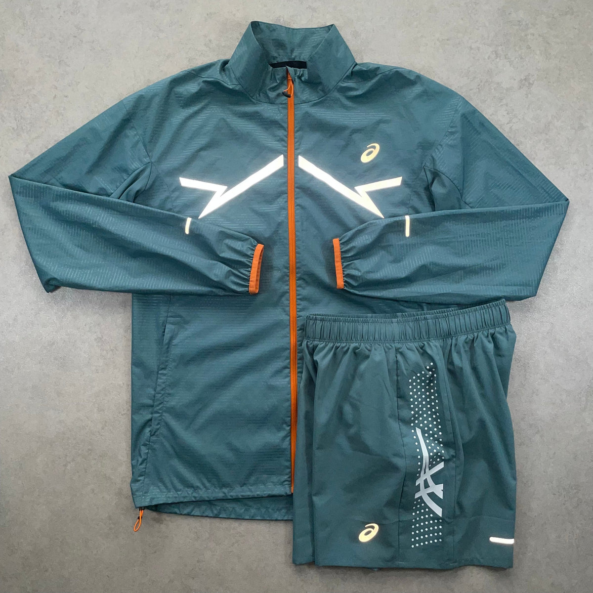 Asics Lite-Show Mens Jacket Short Set "Denim Blue" (Mens Size Small)